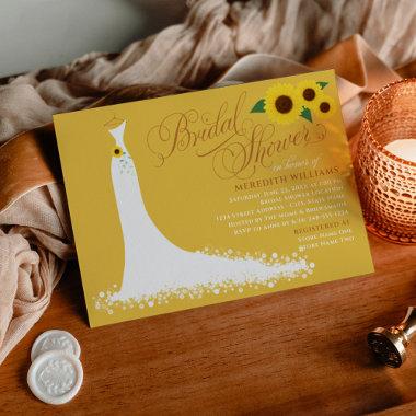 Yellow Sunflower Wedding Gown Bridal Shower Invitations