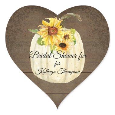 Yellow Sunflower White Pumpkin Wood Bridal Shower Heart Sticker