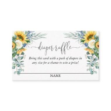 Yellow Sunflowers Floral Diaper Raffle Script Text Enclosure Invitations