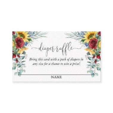 Yellow Sunflowers Floral Diaper Raffle Script Text Enclosure Invitations