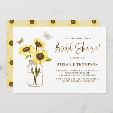 Yellow Sunflowers in a Mason Jar Bridal Shower Invitations