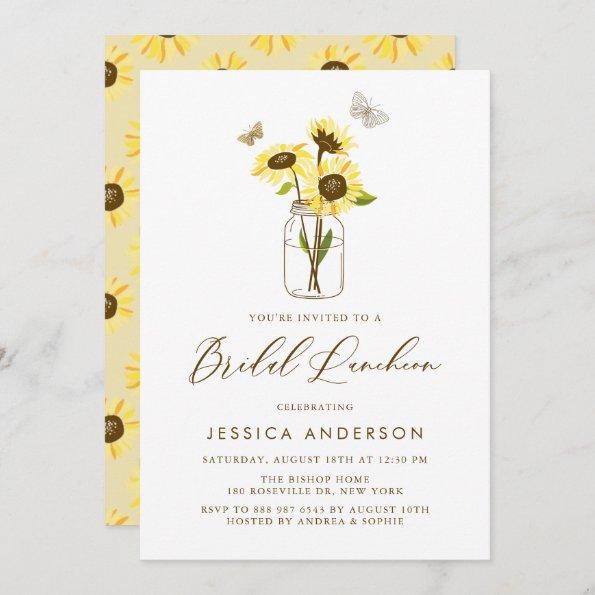 Yellow Sunflowers in Mason Jar Bridal Luncheon Invitations