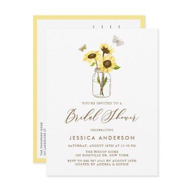 Yellow Sunflowers in Mason Jar Bridal Shower Invitation PostInvitations