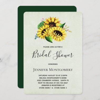 Yellow Sunflowers in Watercolor Bridal Shower Invitations