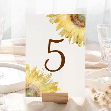 Yellow Sunflowers Watercolor Table Numbers