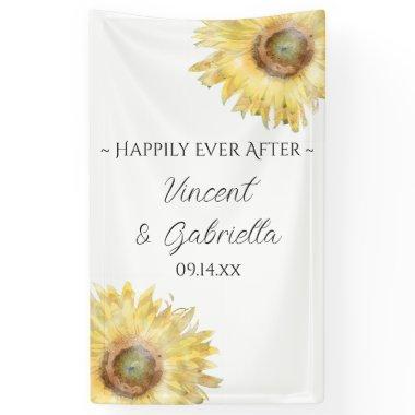Yellow Sunflowers Watercolor Wedding Banner