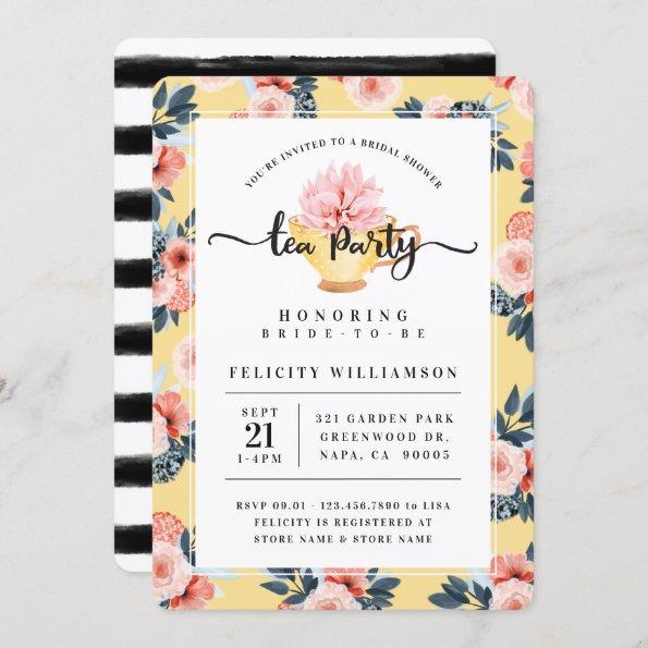 Yellow Teacup Tea Party Bridal Shower Invitations