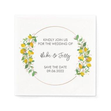 Yellow Tropical Lemon Citrus Monogram Wedding Napkins