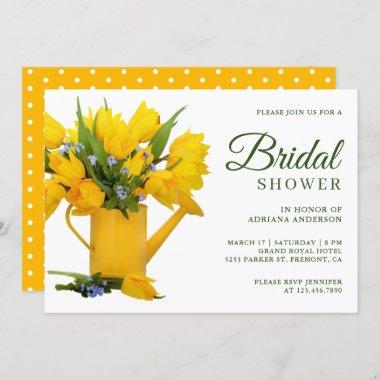 Yellow Tulips Garden Watering Can Bridal Shower Invitations