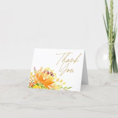 Yellow Watercolor Floral Bridal Shower Message Thank You Invitations