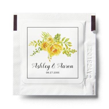 Yellow watercolor flowers border floral wedding hand sanitizer packet