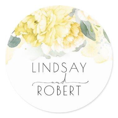 Yellow Watercolor Flowers Elegant Vintage Inspired Classic Round Sticker