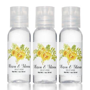 Yellow watercolor flowers floral wedding favor hand sanitizer