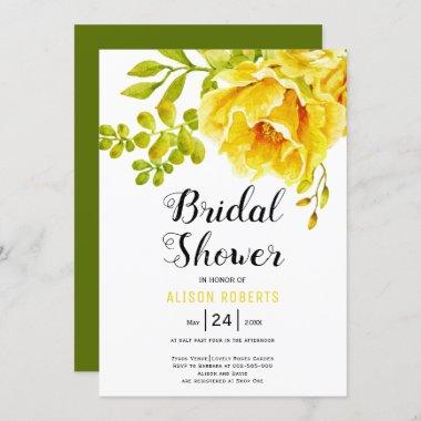 Yellow watercolor flowers wedding bridal shower Invitations