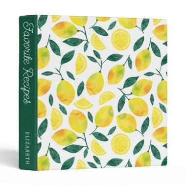 Yellow Watercolor Lemon | Recipe Book 3 Ring Binder