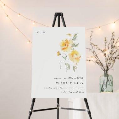 Yellow Watercolor Rose Flora Bridal Shower Welcome Foam Board