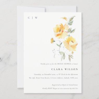 Yellow Watercolor Rose Flower Bunch Bridal Shower Invitations