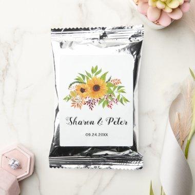 Yellow watercolor sunflowers rustic floral wedding coffee drink mix