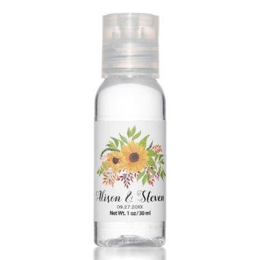 Yellow watercolor sunflowers rustic floral wedding hand sanitizer