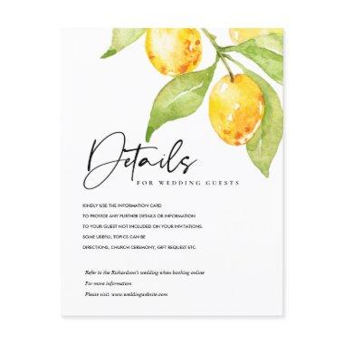 YELLOW WATERCOLOUR FOLIAGE OLIVE WEDDING DETAILS ENCLOSURE