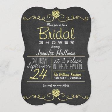 Yellow & White; Chalkboard Rustic Bridal Shower Invitations