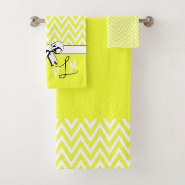 Yellow & White Chevron Lemon Meringue Personalized Bath Towel Set