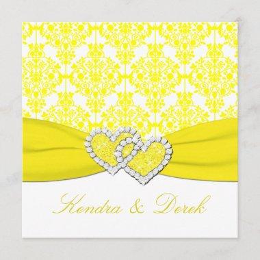 Yellow White Damask Couples Shower Invitations