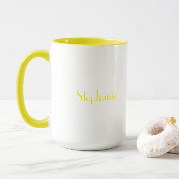 Yellow White Elegant Custom Name Mothers Day Gift Mug