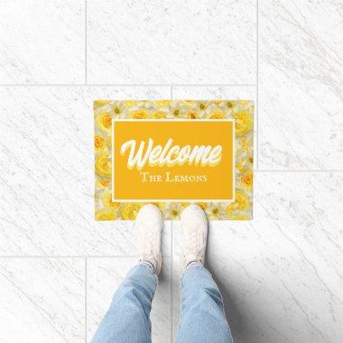 Yellow & White Floral Personalize Entryway Welcome Doormat