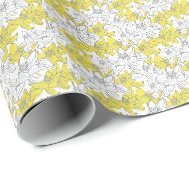 Yellow White Gray Floral Wrapping Paper