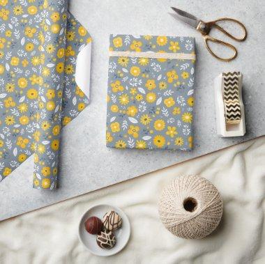 Yellow | White | Grey Floral Wrapping Paper