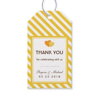 Yellow White Heart Stripe Pattern Wedding Gift Tag