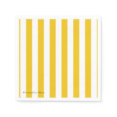 Yellow & White Stripes Modern Striped Personalized Paper Napkins