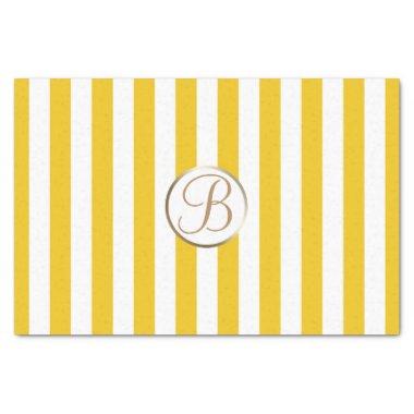 Yellow White Stripes Monogram Letter Initial Tissue Paper