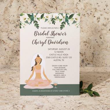 Yoga Bride Dark Brown Hair Bridal Shower Mimosa Invitations