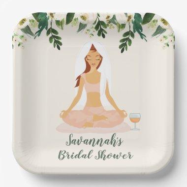 Yoga Bride Mimosa Bridal Shower Brown Hair Paper Plates