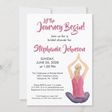 Yoga Inspired Pink White Watercolor Bridal Shower Invitations
