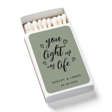 You Light Up my Life Sage Green Wedding Matchboxes