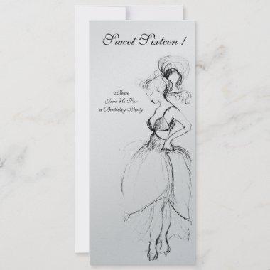 YOUNG GIRL SWEET 16 BIRTHDAY PARTY,Black Silver Invitations