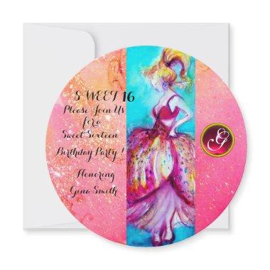 YOUNG GIRL SWEET 16 PARTY,Pink Sparkles Monogram