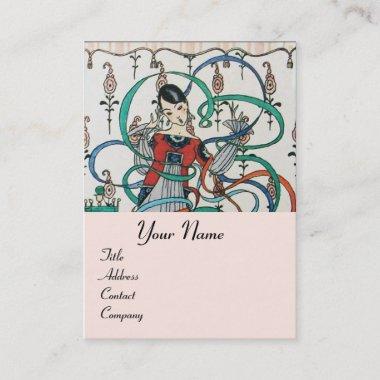 YOUNG GIRL WITH COLORFUL RIBBON SWIRLS AND CUPID BUSINESS Invitations