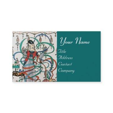 YOUNG GIRL WITH COLORFUL RIBBON SWIRLS AND CUPID BUSINESS