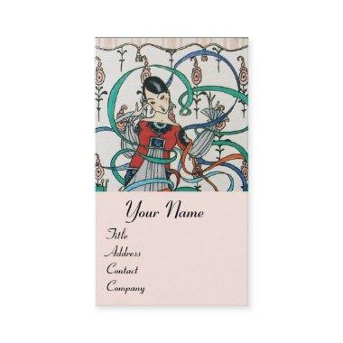 YOUNG GIRL WITH COLORFUL RIBBON SWIRLS AND CUPID BUSINESS Invitations