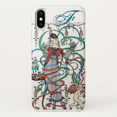 YOUNG GIRL WITH COLORFUL RIBBON SWIRLS AND CUPID iPhone X CASE
