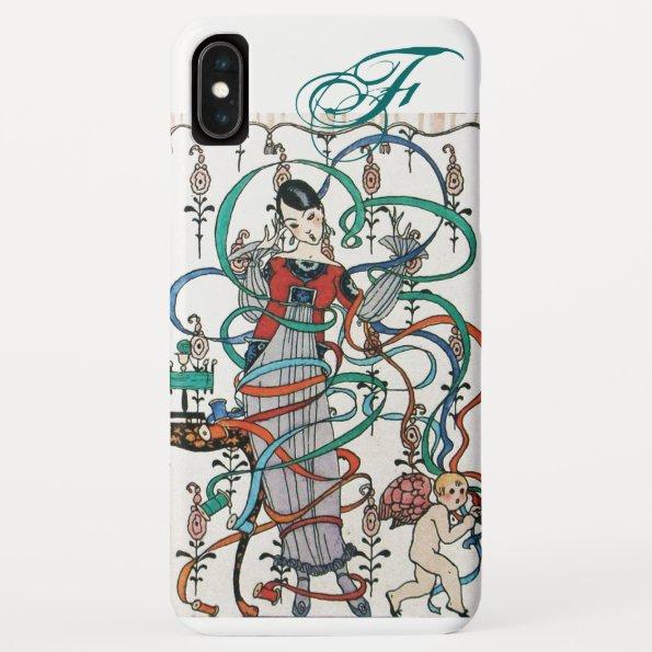 YOUNG GIRL WITH COLORFUL RIBBON SWIRLS AND CUPID iPhone XS MAX CASE