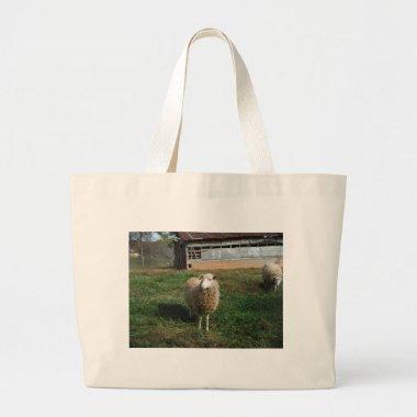 Young White Sheep on the Farm Large Tote Bag