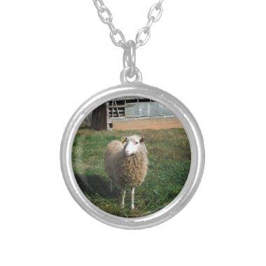 Young White Sheep on the Farm Silver Plated Necklace