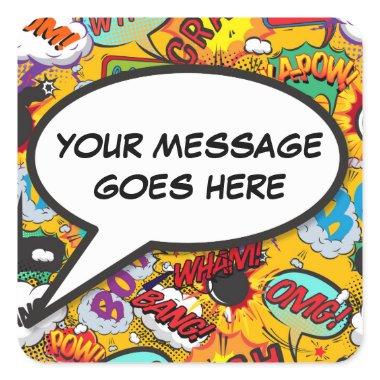 Your Message Speech Bubble Fun Retro Square Sticker