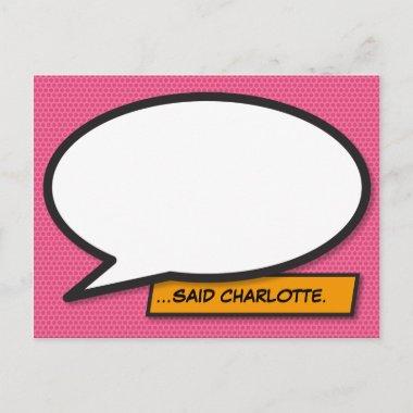 Your Message Speech Bubble Pink Comic Book PostInvitations