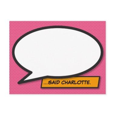 Your Message Speech Bubble Pink Comic Book PostInvitations